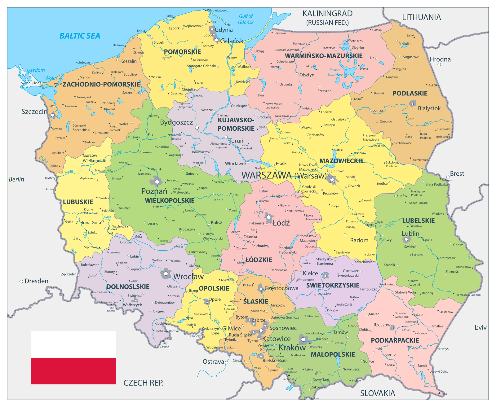 Polsko, administrativní uspořádání – Cartarium / Shutterstock