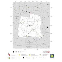 Labuť, mapa souhvězdí – International Astronomical Union + Sky & Telescope (CC BY 3.0), česká legenda CoJeCo.cz (CC BY 4.0)