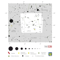 Zajíc, mapa souhvězdí – International Astronomical Union + Sky & Telescope (CC BY 3.0), česká legenda CoJeCo.cz (CC BY 4.0)
