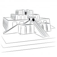 Zikkurat, skica možného vzhledu zikkuratu ve městě Ur – lavin majidi / Shutterstock