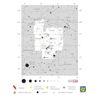 Orion, mapa souhvězdí – International Astronomical Union + Sky & Telescope (CC BY 3.0), česká legenda CoJeCo.cz (CC BY 4.0)