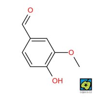 Vanilin, 4-hydroxy-3-methoxybenzaldehyd, 2D strukturní vzorec – CoJeCo.cz (CC BY-SA 4.0)
