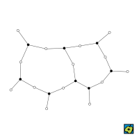 Sklovitá látka: Schéma struktury sklovité látky složené ze dvou druhů částic znázorněných plnými a prázdnými kroužky – CoJeCo.cz (CC BY-SA 4.0)