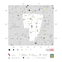 Oltář, mapa souhvězdí – International Astronomical Union + Sky & Telescope (CC BY 3.0), česká legenda CoJeCo.cz (CC BY 4.0)