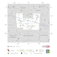 Kozoroh, mapa souhvězdí – International Astronomical Union + Sky & Telescope (CC BY 3.0), česká legenda CoJeCo.cz (CC BY 4.0)