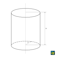 Kruhový válec: r poloměr, v výška – CoJeCo.cz (CC BY-SA 4.0)
