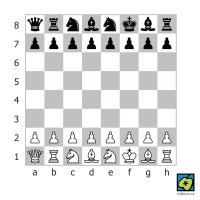 Šachovnice se symboly figur v jednom ze základních postavení hry Šachy960 – CoJeCo.cz (CC BY-SA 4.0)