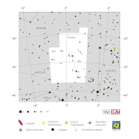 Kompas, mapa souhvězdí – International Astronomical Union + Sky & Telescope (CC BY 3.0), česká legenda CoJeCo.cz (CC BY 4.0)