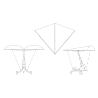 Technický nákres bezmotorového kluzáku Parasev 1-A s ohebným rogallo křídlem, vyvinutého NASA počátkem 60. let pro testování návratových systémů – NASA