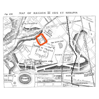 Mapa oblasti Regio III (Isis a Serapis) podle Rodolfa Lancianiho z knihy „The ruins & excavations of ancient Rome“ (Londýn, 1897) s vyznačenou polohou Porticus Liviae – CoJeCo.cz (CC BY-SA 4.0)