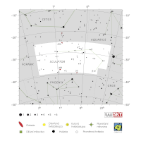 Sochař, mapa souhvězdí – International Astronomical Union + Sky & Telescope (CC BY 3.0), česká legenda CoJeCo.cz (CC BY 4.0)