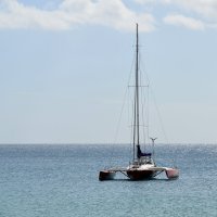 Trimaran na hladině oceánu, Kanárské ostrovy (29.10.2018) – Leonardo Calconi / Shutterstock