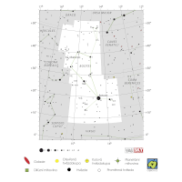 Pastýř, mapa souhvězdí – International Astronomical Union + Sky & Telescope (CC BY 3.0), česká legenda CoJeCo.cz (CC BY 4.0)