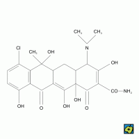 Chlortetracyklin, 2D strukturní vzorec – CoJeCo.cz (CC BY-SA 4.0)