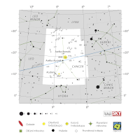 Rak, mapa souhvězdí – International Astronomical Union + Sky & Telescope (CC BY 3.0), česká legenda CoJeCo.cz (CC BY 4.0)