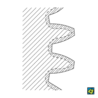 Povrchové kalení: povrchově kalené ozubené kolo, vyznačena zakalená vrstva – CoJeCo.cz (CC BY-SA 4.0)